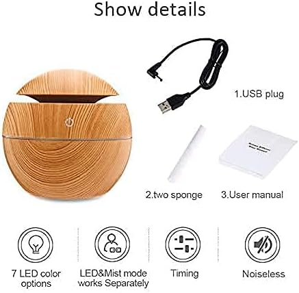 Essential Oil Diffuser Round Ball Shape Aromatherapy Diffuser & Ultrasonic Cool Mist Humidifier Natural Aroma Therapy Air Diffusers for Home, Office, Bedroom, Babies, Office and Car (Wood)