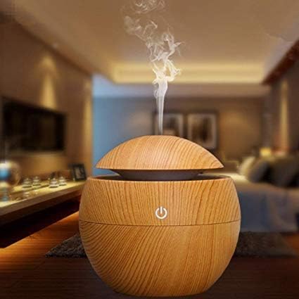 Essential Oil Diffuser Round Ball Shape Aromatherapy Diffuser & Ultrasonic Cool Mist Humidifier Natural Aroma Therapy Air Diffusers for Home, Office, Bedroom, Babies, Office and Car (Wood)
